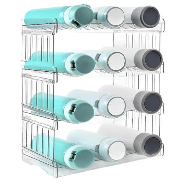 Imagem de Organizador de garrafa de água para armário, rack de vinho de plástico, suporte de garrafa de bebida, suporte de garrafa de água empilhável, suporte transparente para copos, canecas de viagem (quatro
