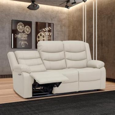 Imagem de Poltrona Reclinável Elétrica Sala de Cinema Hollywood 3 Lugares com Massagem Aquecimento Entrada USB/USB-C PU Bege G94 - Gran Belo