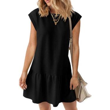 Imagem de Vestido feminino BLENCOT de verão, manga curta, algodão, mini preto