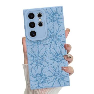 Imagem de Capa de telefone MZELQ Silicone Azul Floral Samsung Galaxy S24 Ultra