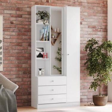 Imagem de Guarda-Roupa Solteiro Creta 2 Portas 3 Gavetas com Espelho Branco - Pn