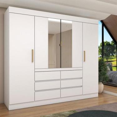 Imagem de Guarda-Roupa Casal Luxuria 4 Portas 6 Gavetas com Espelho Branco - Pan