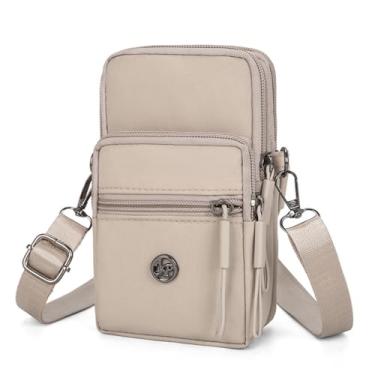 Imagem de Pequena bolsa tiracolo para telefone feminina mini bolsa transversal para celular bolsa de ombro mini carteira com alça de ombro, Caqui, Small
