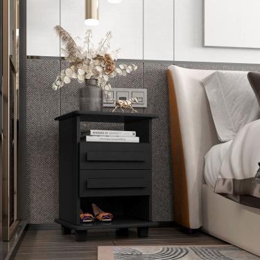 Imagem de Mesa de Cabeceira 2 Gavetas 2 Nichos Turim Preto