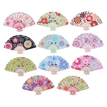 Imagem de QANYEGN Cuidadores de agulha de ventilador, forma de ventilador de botão de madeira, cuidadores de agulha coloridos para projetos de ponto cruz, bordado e bordado