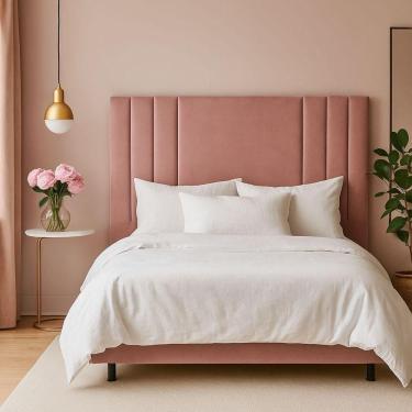 Imagem de Cabeceira 160 Cm Queen Estofada Veludo Cama Box Moderna Frame Rose