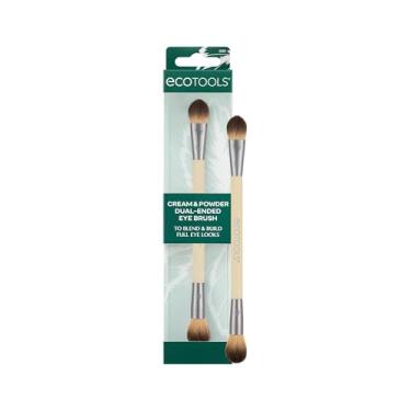 Imagem de EcoTools Pincel para os olhos de ponta dupla em creme e pó, pincel de sombra plano e fofo para embalagem, mistura e aparência completa, pincel de maquiagem sustentável, vegano e livre de crueldade, 1