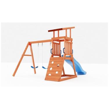 Imagem de Conjunto de Balanço Infantil Dolphin Playground T Madeira Cedro Natural com Escorregador 1,83m, Caixa de Areia e Parede de Escalada