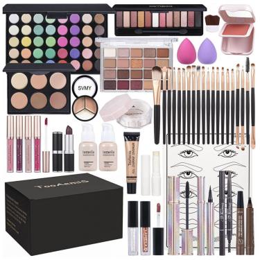 Imagem de TooAemiS Kit Completo de Maquiagem Feminina com Paleta de Sombras, Base, Pincéis e Gloss - Resistente à Água