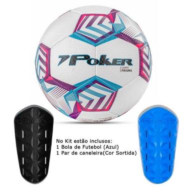 Imagem de Bola Poker Futebol 32 Gomos Prisma + Caneleira Infantil, Unico, Branco