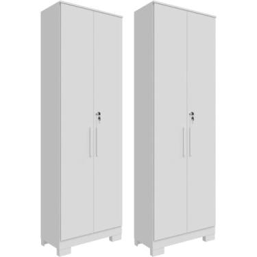 Imagem de Kit 2 Armário Multiúso 2 Portas com Chave Lavanderia Cozinha Escritório 100% Mdf Faura Branco Brilho