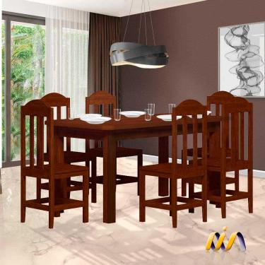 Imagem de Conjunto Sala De Jantar Madeira Maciça Safira Com 6 Lugares Castanho Shop JM