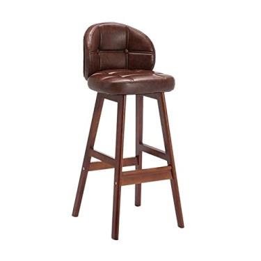 Imagem de Bancos de bar 73cm banco alto cadeira de bar de madeira luz cadeira de bar de luxo cadeira de bar de couro PU almofada cadeira traseira cadeiras de bar (cor: marrom, tamanho: latão)