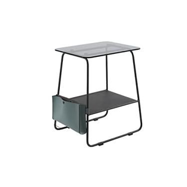 Imagem de Mesa lateral de mesa de vidro mesa lateral casa moldura de aço de metal do chão ao teto pequena mesa de canto quarto cabeceira armário de armazenamento duplo mesa de centro de escritório mesa de centro para sala de estar (tamanho : latão)