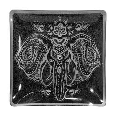 Imagem de Incensário Elefante Quadrado Porta Incenso Vidro 7 Incensos (Preto C/Prata(Elefante))