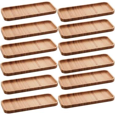 Imagem de Kit 12 Petisqueiras Bandeja Retangular de Bambu 28x11cm Prato Salgados Petisco Hire Lyor