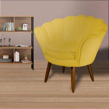 Imagem de Poltrona Decorativa Estofada Para Quarto Closet Pétala Veludo Mostarda - LM DECOR