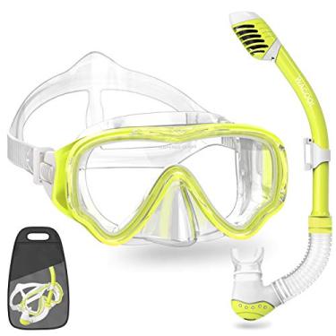 Imagem de WACOOL Snorkeling Snorkel Pacote para Crianças Jovens Junior, Máscara de Mergulho de Vidro Revestida Antiembaçamento, Snorkel com Peça de Boca de Silicone, Válvula de Limpeza e Proteção Antirespingos. (amarelo)