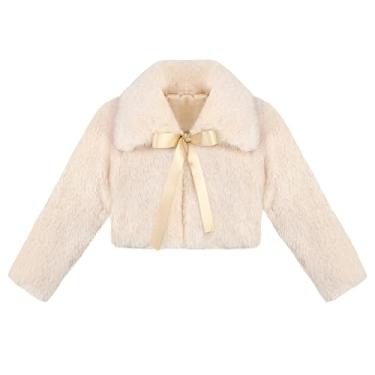 Imagem de Lilax Jaqueta acolchoada infantil, casaco de casamento de pele sintética, casaco de pelúcia para meninas, Bege, 5 Anos