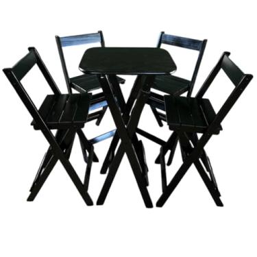 Imagem de Conjunto Mesa Bistrô Bar Dobrável com 4 Cadeiras em Madeira Maciça - Preto