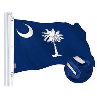 Imagem de G128 South Carolina SC State Flag | 1,8 m x 3,5 m | Tecido de poliéster bordado 220GSM - estrelas bordadas, listras costuradas, ilhós de latão, interior/exterior, cores vibrantes, poliéster fiado resistente