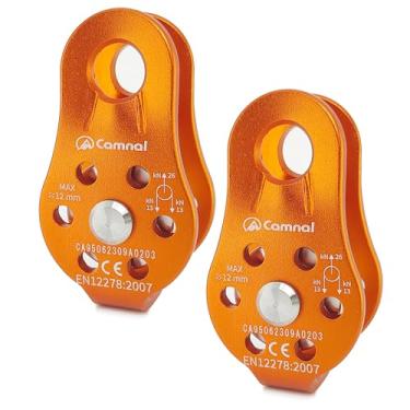 Imagem de EMMRAGNO Micro polia de placa fixa de escalada 26KN, polia de transporte de polia única pequena de uso geral para escalada, rapel, esportes de tirolesa etc. (laranja, pacote com 2)