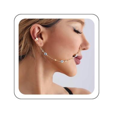 Imagem de Zeshimb Piercing de nariz falso punk argola étnica com corrente borla sem piercing lantejoulas douradas corrente de nariz a orelha joia anel de nariz indiano brincos narina acessórios para o corpo