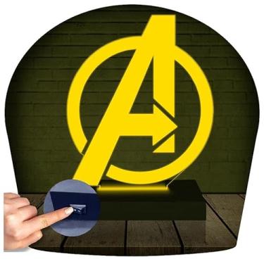Imagem de Luminária Led 3d | Vingadores Avengers Marvel | Abajur Amarelo
