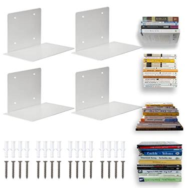 Imagem de ECOSEAO Prateleiras flutuantes para parede, organizadores de livros resistentes, prateleiras de ferro montadas na parede para biblioteca de sala de aula, branca grande (4)