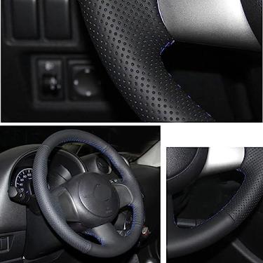 Imagem de ZIRIA Capa de volante de carro de couro preto costurada à mão DIY, para Nissan março 2010-2015 Sunny 2011-2013 Versa 2012-2014