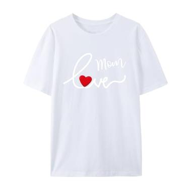 Imagem de Camiseta com estampa engraçada de manga curta para mulheres, camiseta para mãe Love, Branco, 3G