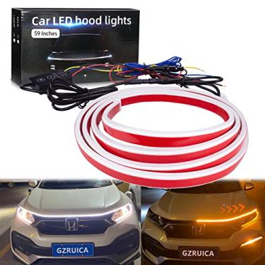 Imagem de GZRUICA Faixa de luz para capô de carro 159 cm branco exterior carro fita de luzes LED para capô flexível à prova d'água varredura dinâmica sequencial sinal de seta âmbar DC12V luzes diurnas para