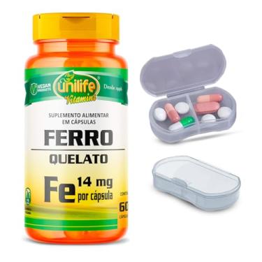 Imagem de Ferro quelato 500mg Unilife 60 Cápsulas + Porta Cápsulas
