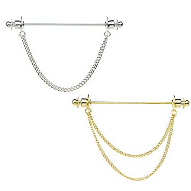 Imagem de Chamvino 2 peças de pinos de colar de corrente de camisa masculina e feminina de metal dourado colar de corrente dupla broche de camisa colarinho, Zinco, Pirita de ferro