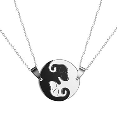 Imagem de HANRESHE Colar de gato combinando Best Friend Colares Coração Yin Yang Amizade Colar para 2, Metal, Amazonita