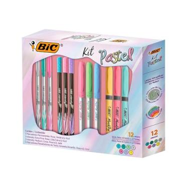 Imagem de BIC, Kit Pastel com 12 itens, 3 Marcadores Multiuso Marking + 3 Marcadores de Texto Marking + 3 Intensity Extra Fina + 3 Intensity Medium