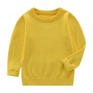 Imagem de Suéteres para bebês meninas meninos manga longa malha sólida suéter grosso gola redonda pulôver tops roupas de inverno 1-10, Amarelo, 7-8 Anos