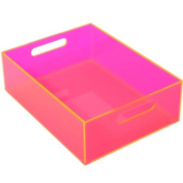 Imagem de Mutellstory Acrylic Storage Bin Pantry Storage Container for Organizing with Handles Kitchen Organizer Bin for Organization of Fridge Cabinet Cupboard, Heavy Duty, 12.6 x 9.4 Inch, Neon Pink