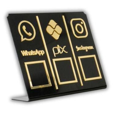 Imagem de Placa Pix,Whats e Insta Para Pagamento QR Code Cor: Preto com Dourado