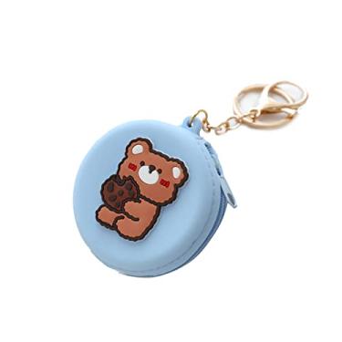 Imagem de Bolsa carteira feminina e meninas, bolsa de silicone fofa para mudança de moda, porta-chaves, mini bolsa de armazenamento para cartões, chaves, batons (Round-Cookie Bear)