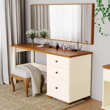 Imagem de Penteadeira com Espelho 150cm Ananda Cabecasa Madeiramadeira Off-white/Mel