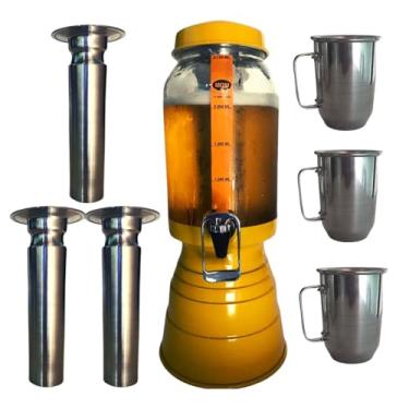 Imagem de MDM ARTESANATO Torre de Chopp Portátil em Alumínio e Vidro Amarela - Chopeira para Litrão