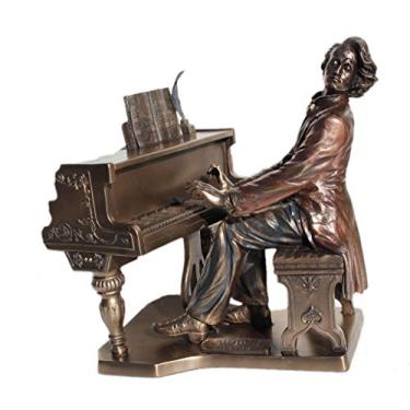 Imagem de Estatueta de bronze fundido com composto de música polonesa Frederic Chopin Playing Piano 20 cm