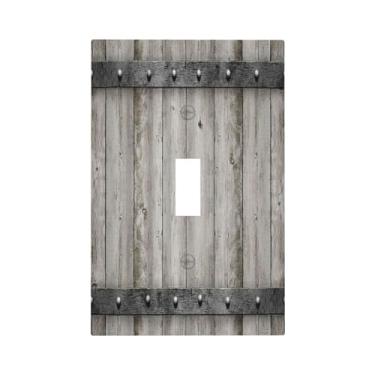 Imagem de Porta de celeiro rústica antiga cozinha 1 painel de parede cinza grão de madeira com textura de metal interruptor único interruptor de luz tomada elétrica placa de interruptor decorativo placa de