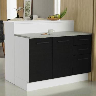 Imagem de Ilha de Cozinha com Bancada e Balcão 120 cm Branco/Preto Agata Madesa,
