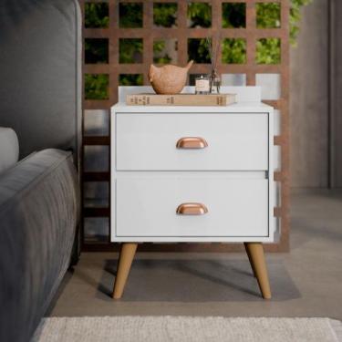 Imagem de Mesa de Cabeceira Madero New Lançamento com Puxador de Concha - Branco