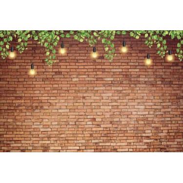 Imagem de Painel de lona Muro de Tijolos Luzes Luminárias e Plantas - Fabrika de