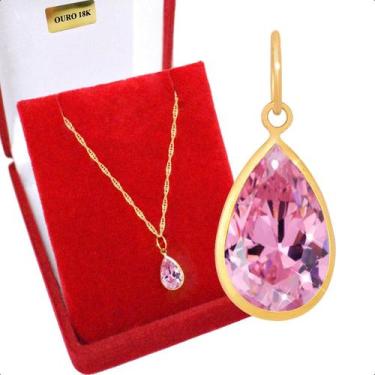 Imagem de Pingente Ouro 18k Pedra Gota 8mm - S.Demór Jóias, Rosa
