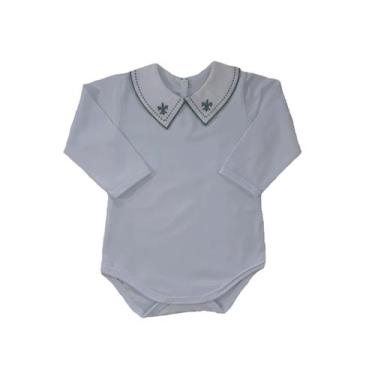 Imagem de Body Bebê Menino Gola Bordada Flor de Liz - Verde Maré - Felicitá Baby