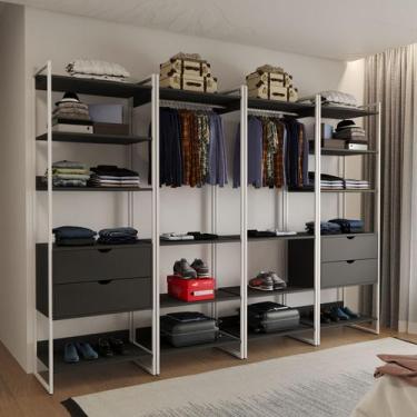 Imagem de Quatro Modulos Para Closet Industrial Ferro Branco Tampo Preto - Impér